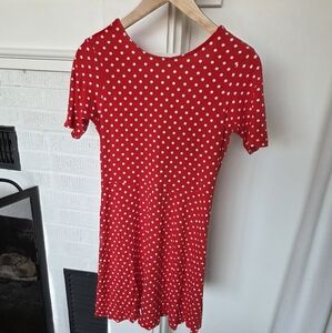 Asos Red And White Polka Dot Short Sleeve Dress With Back Cutouts Womens Size 8